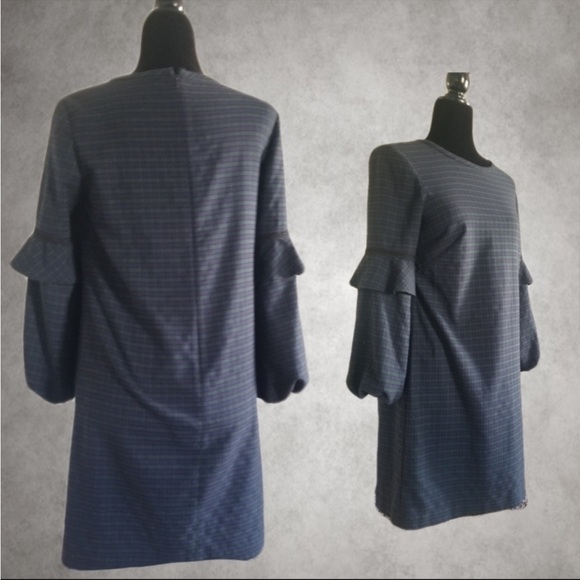 Loft Tartan Shift Dress Balloon Bell Sleeve - Picture 4 of 16